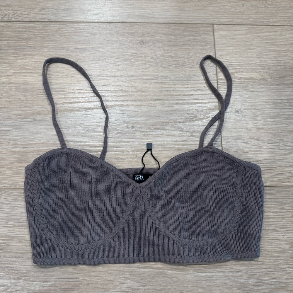 Zara Charcoal Ribbed Bandeau